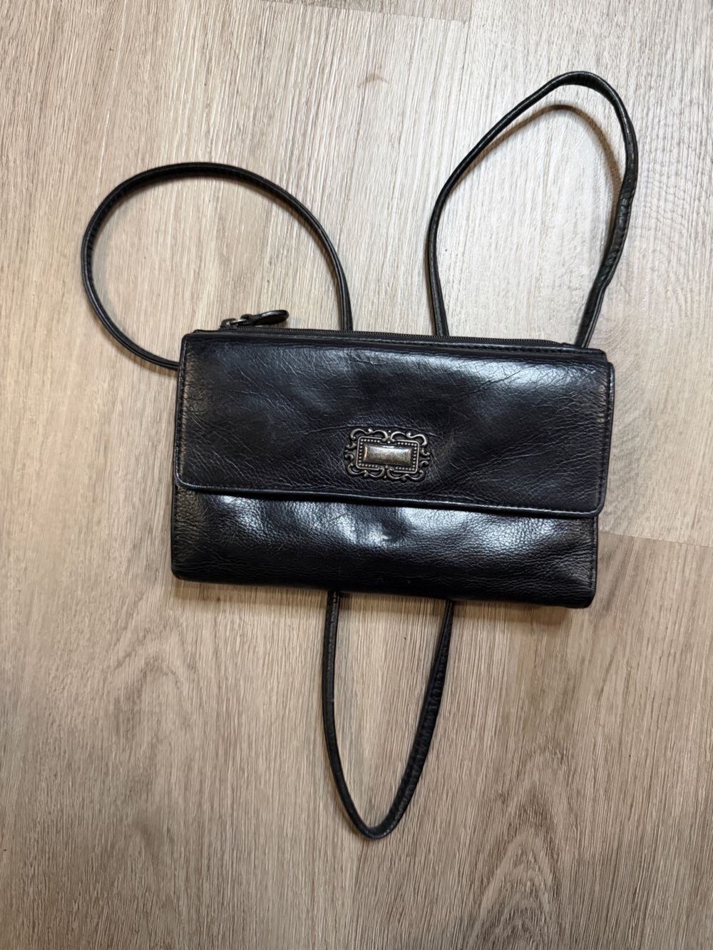 Fossil Black Leather Crossbody Wallet